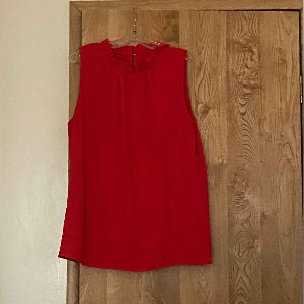 Red ruffled neck, sleeveless blouse women’s size large
